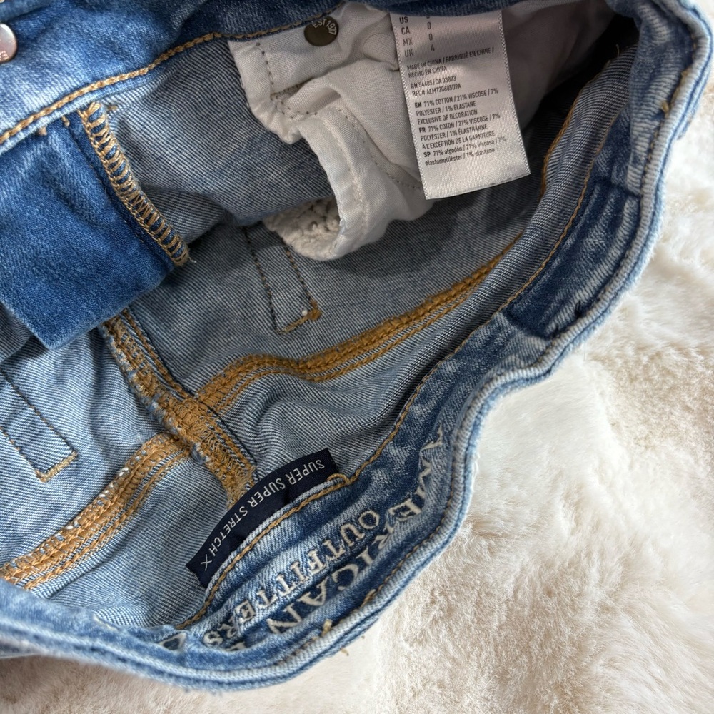 AmericanEagle|Pacsun denim shorts & skinny jean in ripped blue embroider daisy 0 - Picture 4 of 7
